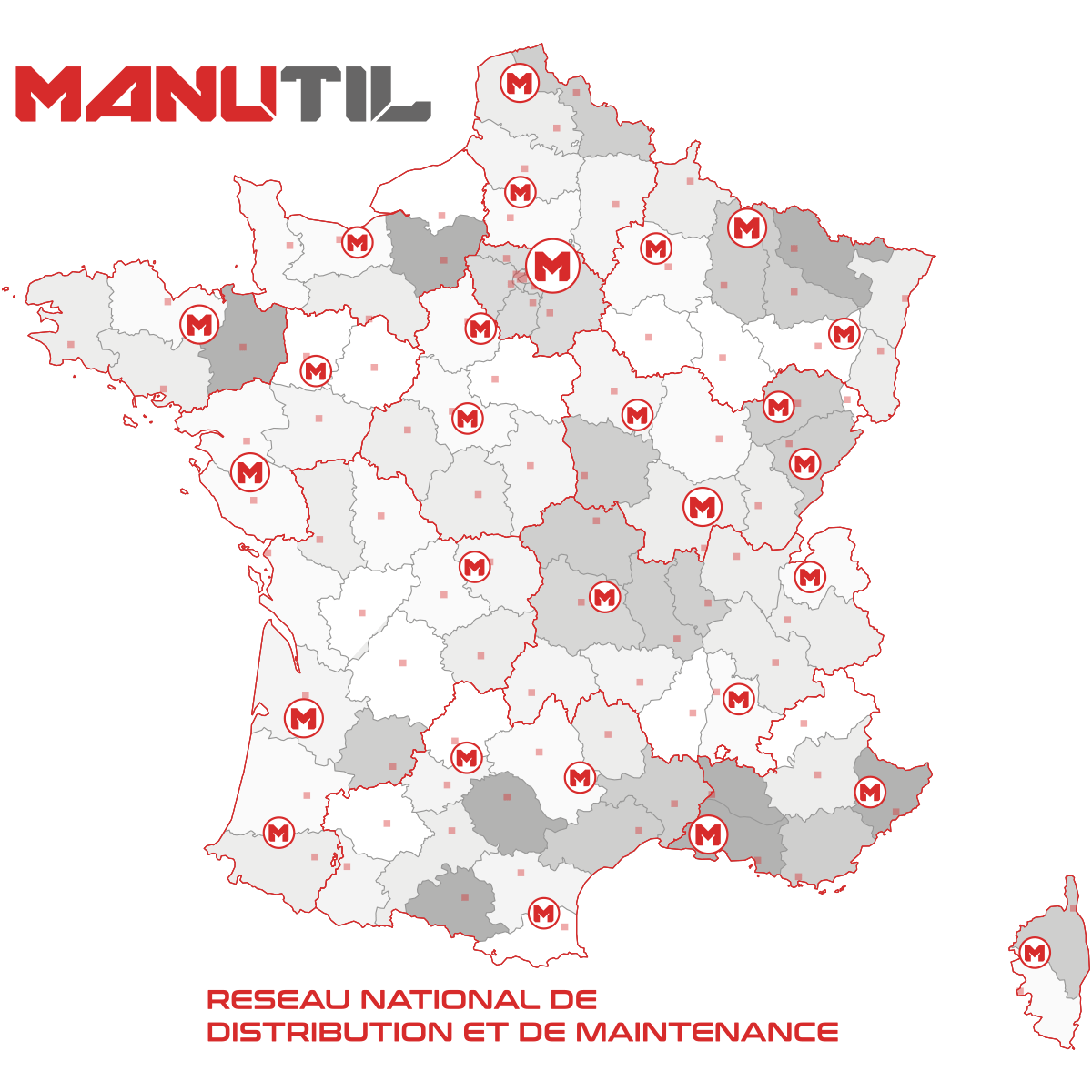 Carte du réseau national de distribution et maintenance Manutil