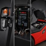 Détails des feux, composants électriques et accès maintenance du chariot HELI