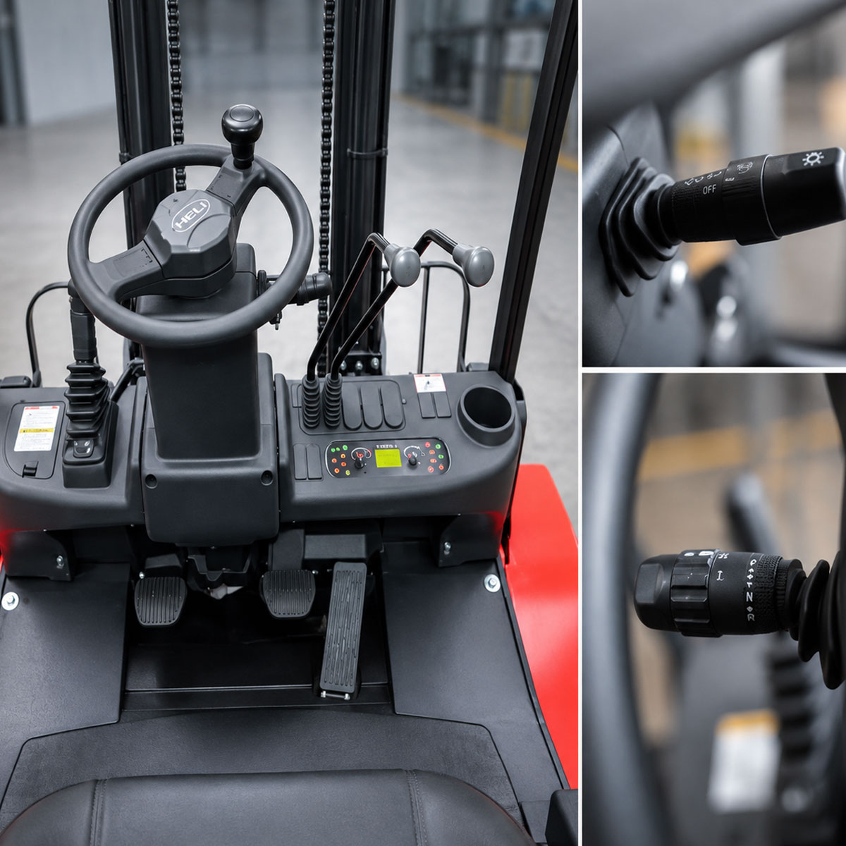 Poste de conduite avec commandes et leviers du chariot HELI G3